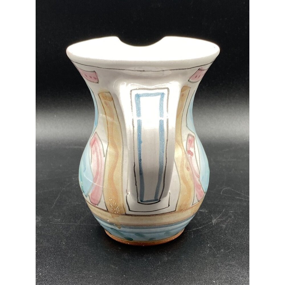 Vivian Jehn Redware Pottery 5” Pitcher Mackenzie Childs Style Pastel Colors - Picture 8 of 14
